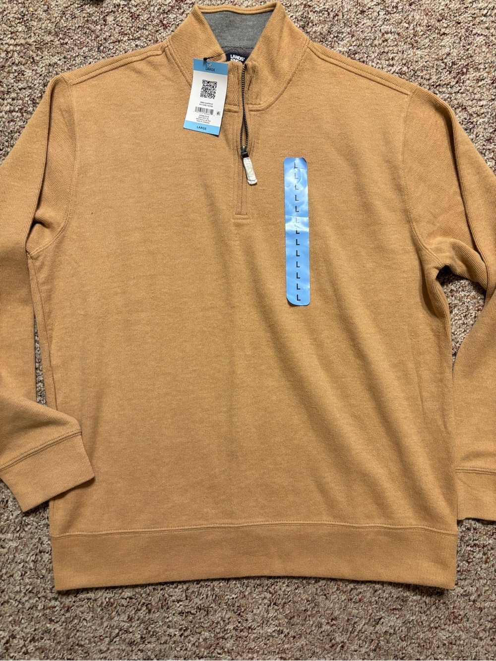 Lands' End Men's Zip-Neck Sweater in Camel
